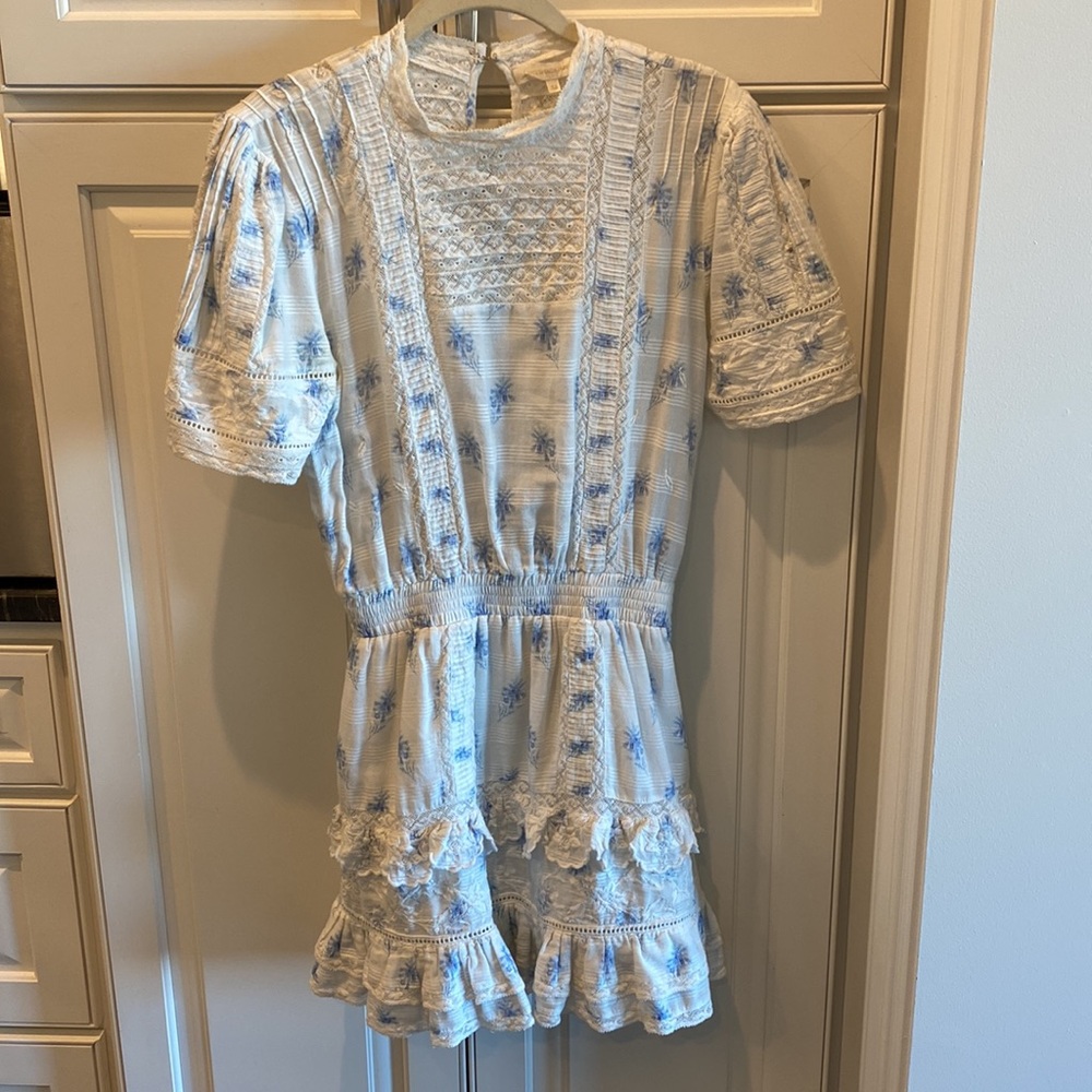 Loveshackfancy white and blue mini dress